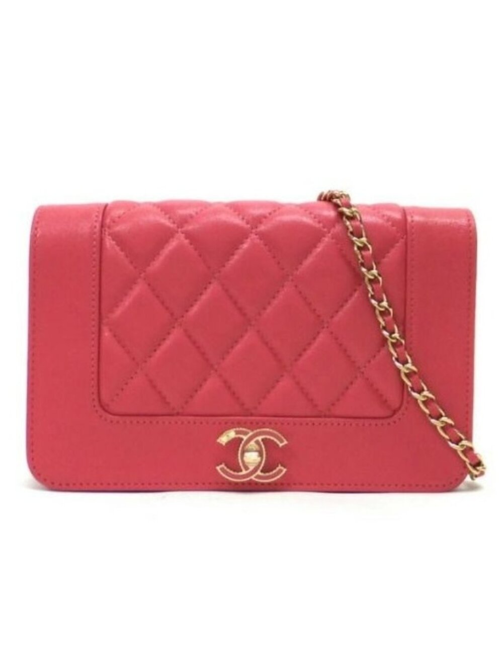 Chanel Chain Wallet Quilted Lambskin Pink Gold 8 Digits 19 X